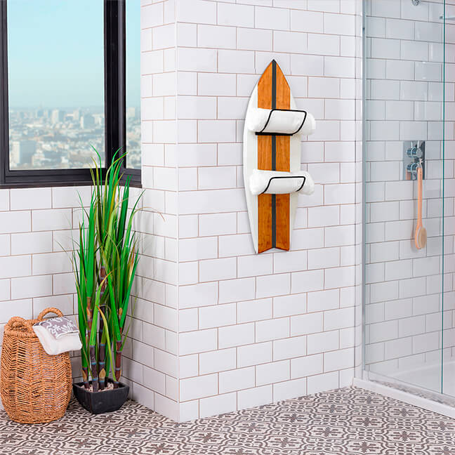 Porta Toalhas e Cabideiro Decorativo Prancha de Surf 78cm - Nobre Madeira