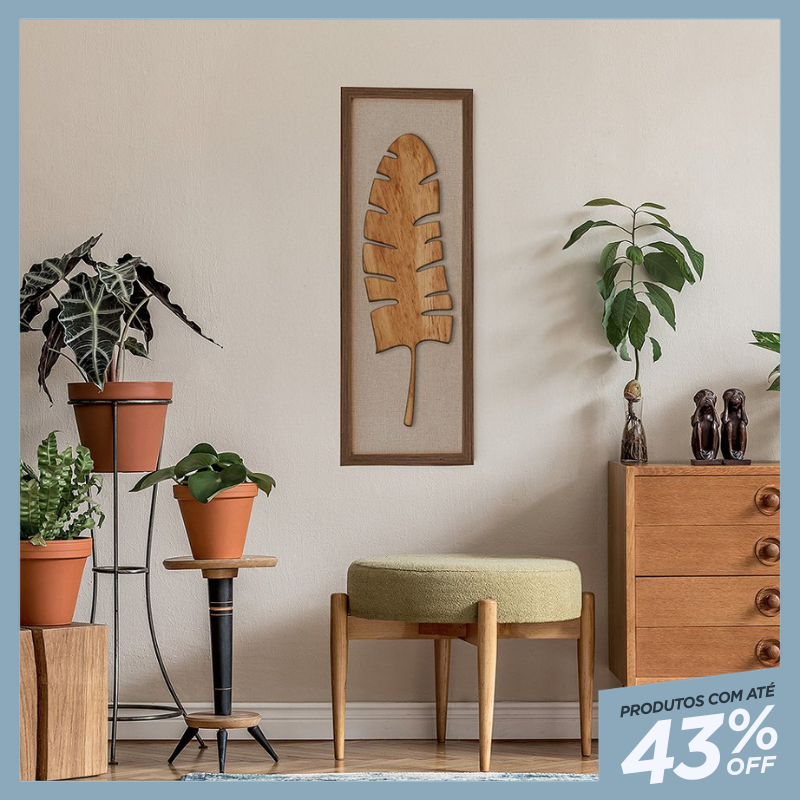 Quadro Folha de Bananeira em Alto Relevo 100x35cm - Nobre Madeira