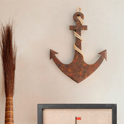 Âncora de Madeira Artesanal com Corda 36x29cm - Nobre Madeira
